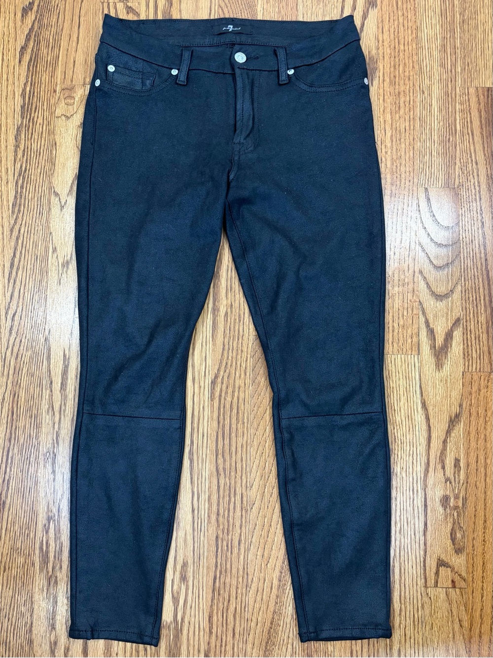 7 For All Mankind Black Faux Suede Stretchy Skinny Pants (27)
